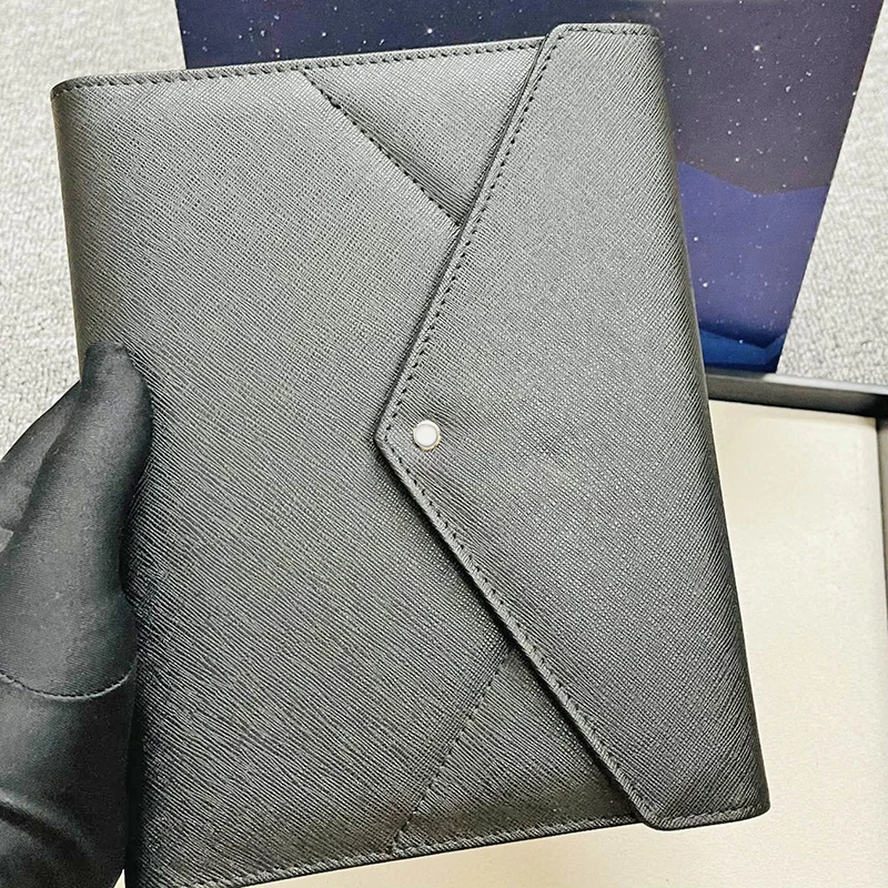 LAN MB A5  Notebook Inclined Suture Design Luxury Black Leather Cover & Quality Paper Chapters Unique Loose-leaf