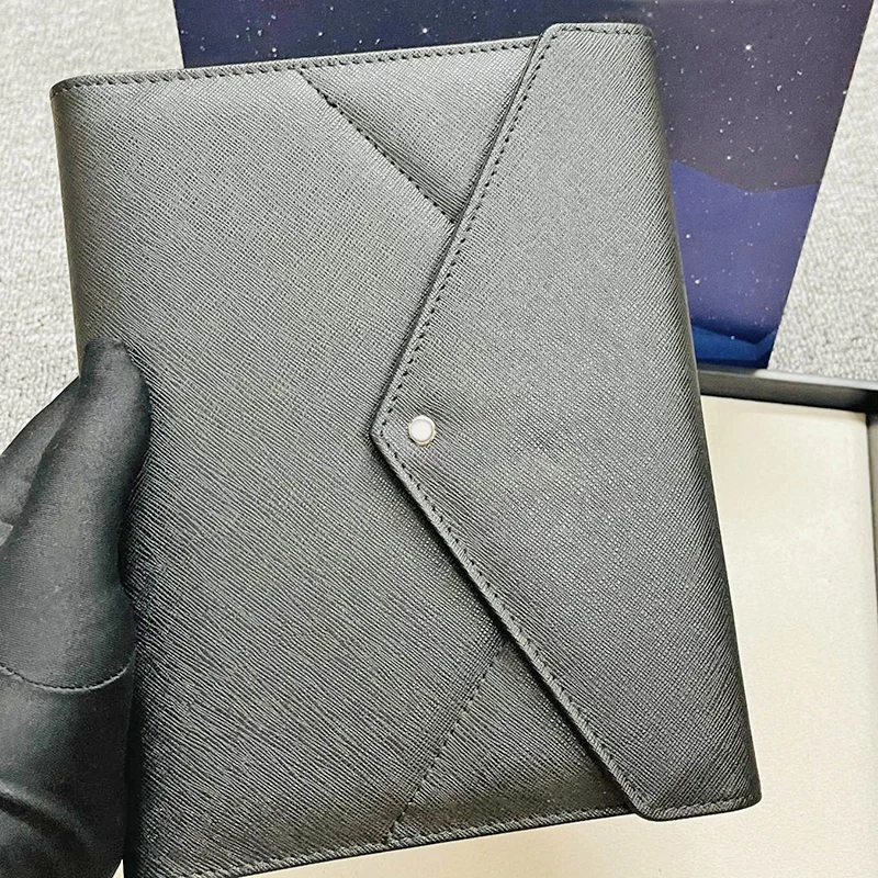 

LAN MB A5 Notebook Inclined Suture Design Luxury Black Leather Cover & Quality Paper Chapters Unique Loose-leaf