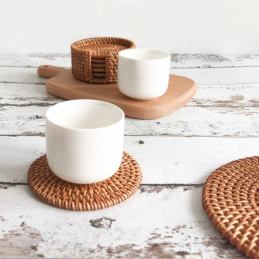 

Placemat Pad Coasters Kitchen Table Mats Rattan Coaster Bowl Mats Padding Mat Insulation Pad Round Placemats Hand-made