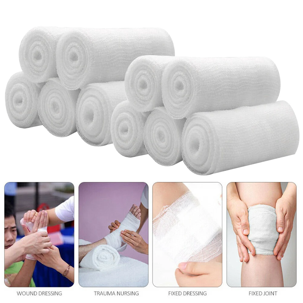 

10pcs/pack Disposable Bandage Roll Tear Resistant First Aid Breathable Nursing Knee Mesh Fixation Absorbent Cotton Medical Gauze