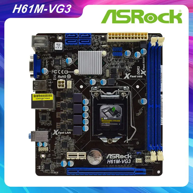

Материнская плата 1155, материнская плата DDR3 для ASRock H61M-VG3 Intel H61 Xeon E3-1275 v2 Core i7 3770 процессор PCI-E 3,0 16 Гб VGA 8 × USB2.0
