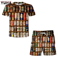 yuha summer new mens hip hop casual hawaiian beer casual o collar shirt mens shorts 3d printed mens suit 2 pieces
