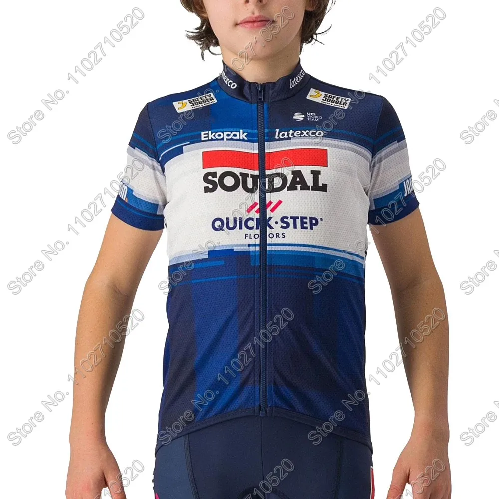 Kids Soudal Quick Step Team 2023 Cycling Jersey Set Boys Girls Cycling Clothing Children Bike Suit MTB Ropa Maillot