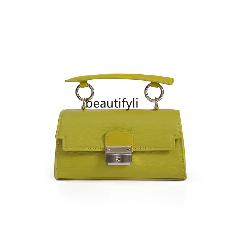 

yj Vanilla Cream Niche Portable Cell Phone Bag Cowhide Texture All-Match Shoulder Messenger Bag