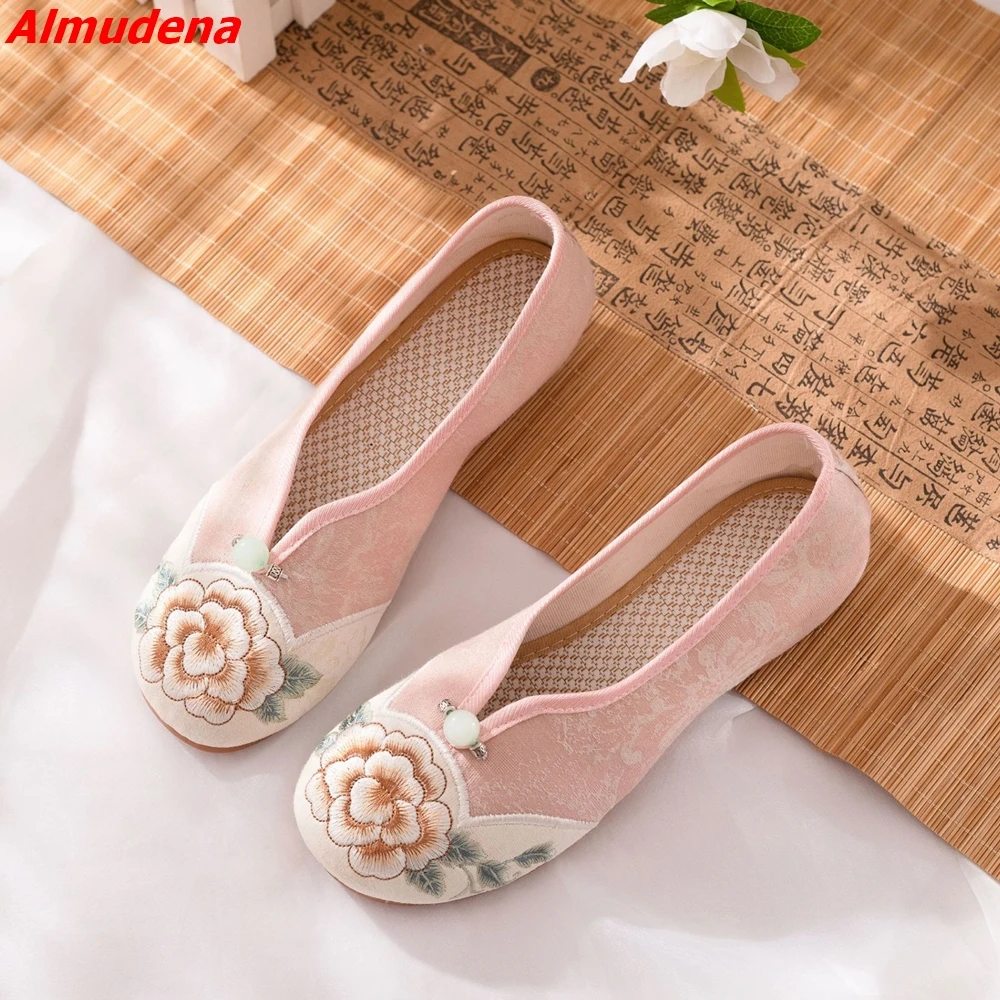 

Flower Embroidery Women Pumps Round Toe Canvas Slip On Flat with Shoes 2023 New Arrivals Spring Autumn Casual Fashion Pumps