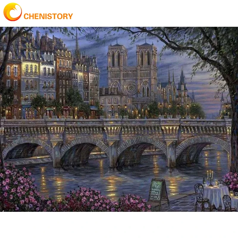 

CHENISTORY City Paint By Number Kits Night View DIY Unframe Handmade Gift Oil Painting By Numbers Digital Painting For Home Deco
