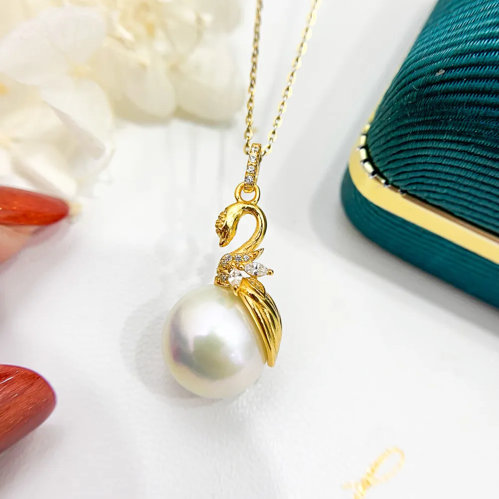 

DIY pearl accessories S925 sterling silver pendant hollow gold silver concealer necklace pendant with 11-14mm beads