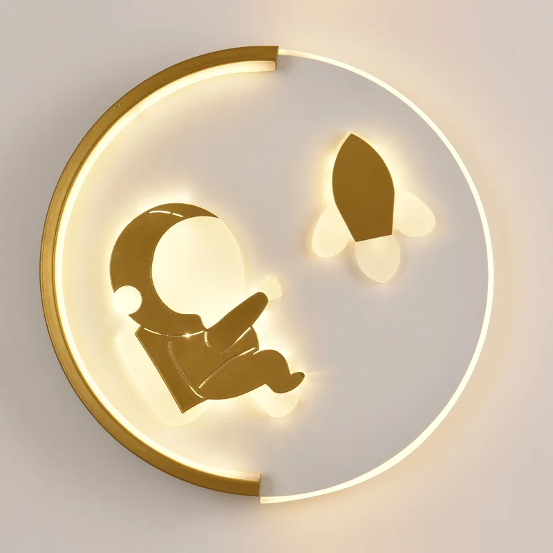 

Round Golden Sconce Dimmable Modern Children's Bedroom Bedside Wall Lamp Cute Astronaut Stars Cloud Study Living Room Wall Light