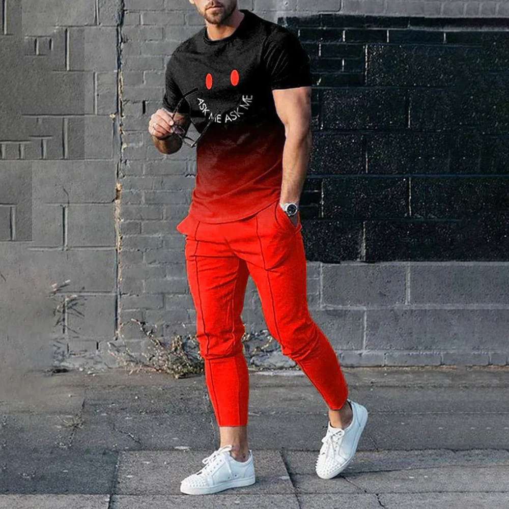 2023 Summer Men's Trousers Tracksuit 2 Piece Set Short Sleeve T Shirt+Long Pants Sportwear 3D Printed Funny Street Clothe
