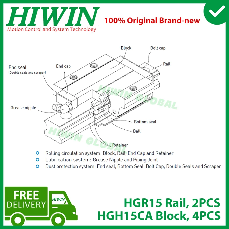 Оригинальная линейная направляющая HIWIN HGR15 200 300 400 500 600 700 800 900 1000 1100 1200 мм рельсовый блок HGH15CA кареточный блок ZA предварительная нагрузка C Новинка (art.: 3920c685cf486) - 3920c685cf486