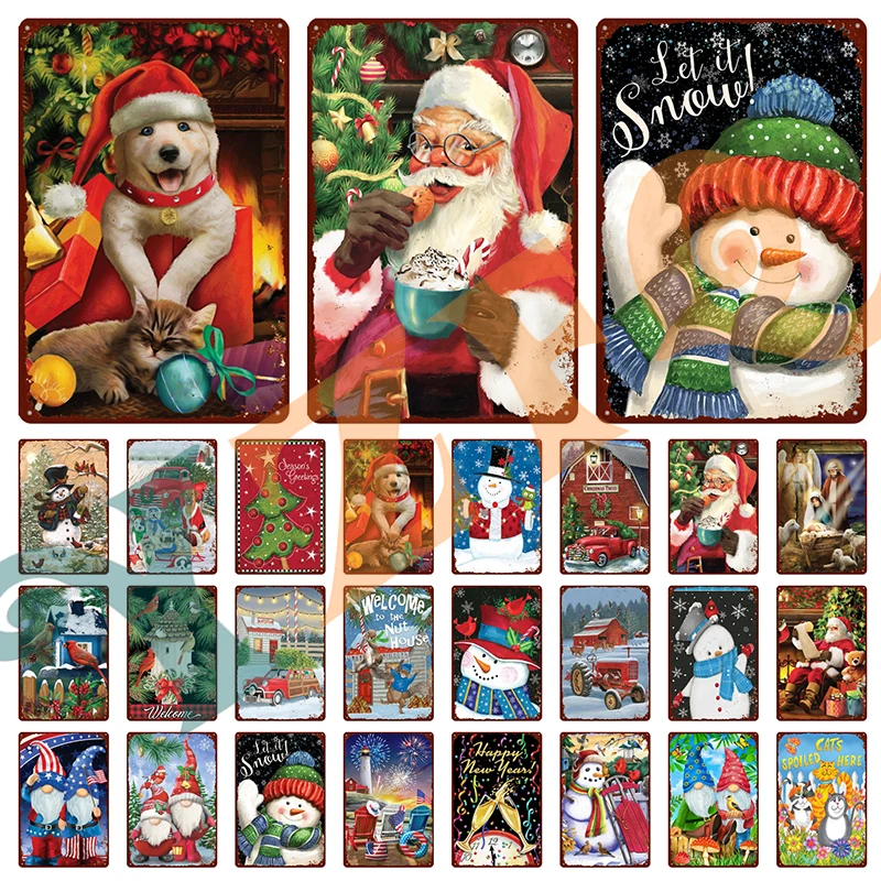 

【YZFQ】Christmas Metal Sign Vintage / Snowman Tin Sign / Festive Kitchen Garden Bar Man Cave Room Accessories 8"x12" KJ-0242A