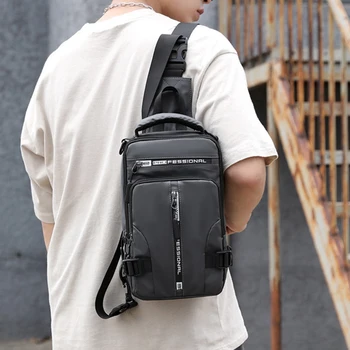 Men Nylon Backpack Rucksack Cross body Shoulder Bag with USB Charging Port Travel Male Knapsack Daypack Messenger Chest Bags New