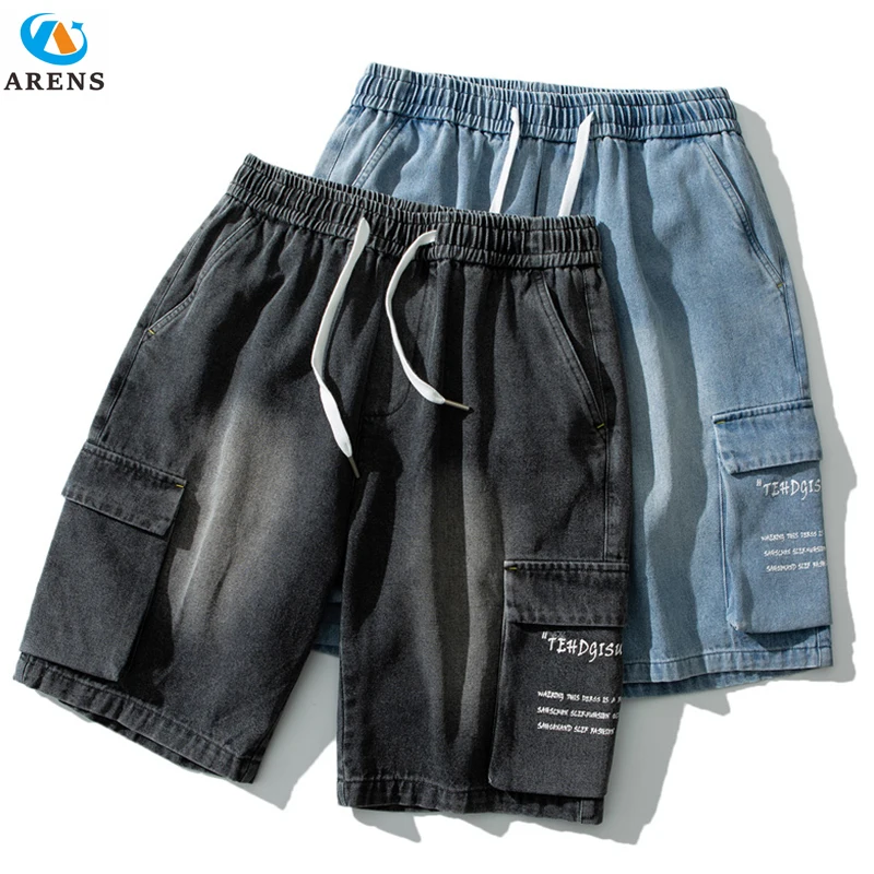 

Men Summer New Jeans Cargo Shorts Men Loose Leisure Wide Leg Denim Shorts High Quality Brand Fashion Multi Pockets Shorts Men