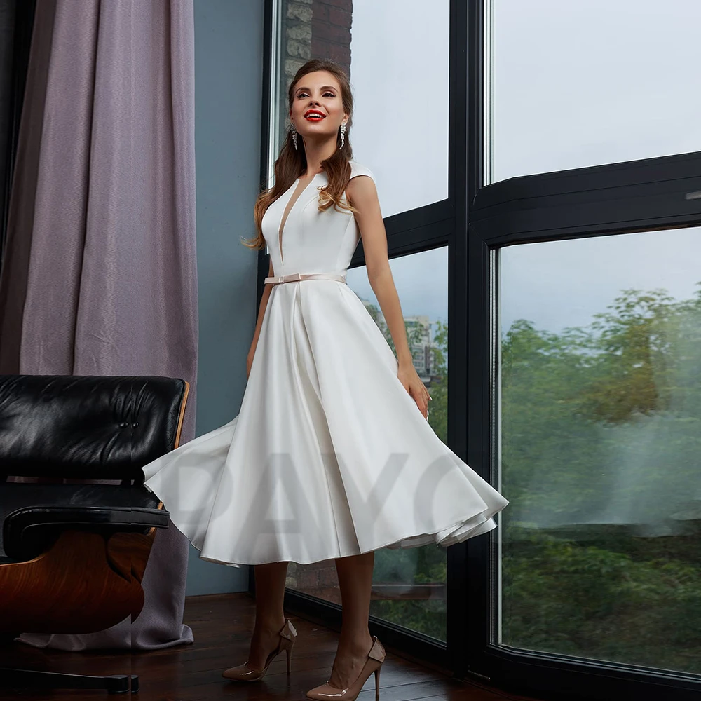 

Elegant Wedding Dress Soft Satin Bow Sashes O-Neck Sleeveless Lace Up A-Line Simple Sweetheart Gown Robe De Mariee Women