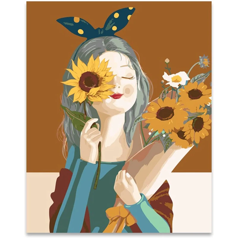 

Paint By Numbers For Adults Kids Beginner,Sunflower Girl DIY Oil Painting Kit On Canvas Without Frame Oil Painting