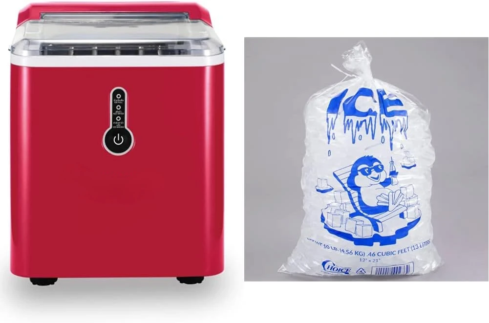 

Compact Making Machine, Large Portable Ice Maker, Red, Medium & Perfect Stix Icebag10TT-100 Ice Bag with Twist Tie Enclosure