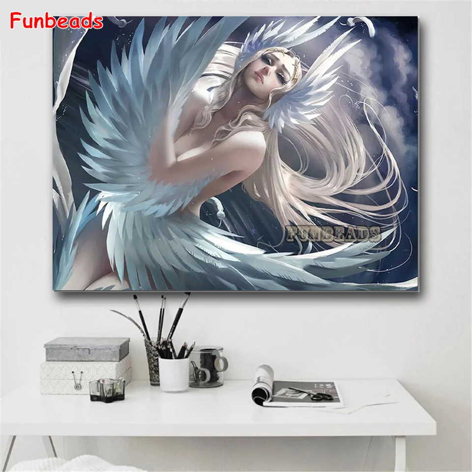 

Алмазная 5D картина с кристаллами, «сделай сам», крылья ангела, Сказочная девушка, полная Алмазная Вышивка крестиком, Алмазная мозаика, домаш...