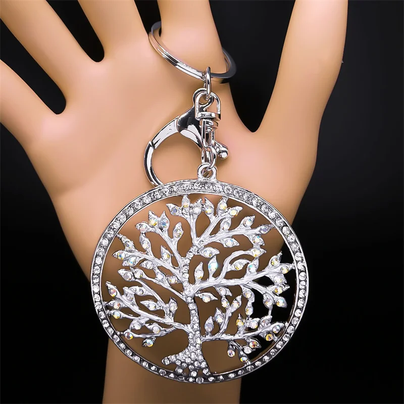 

Tree of Life Rhinestone Keyring for Women/Men Alloy Key Ring Holder Lucky Charm Bag Souvenir Jewelry porte clef femme bijou