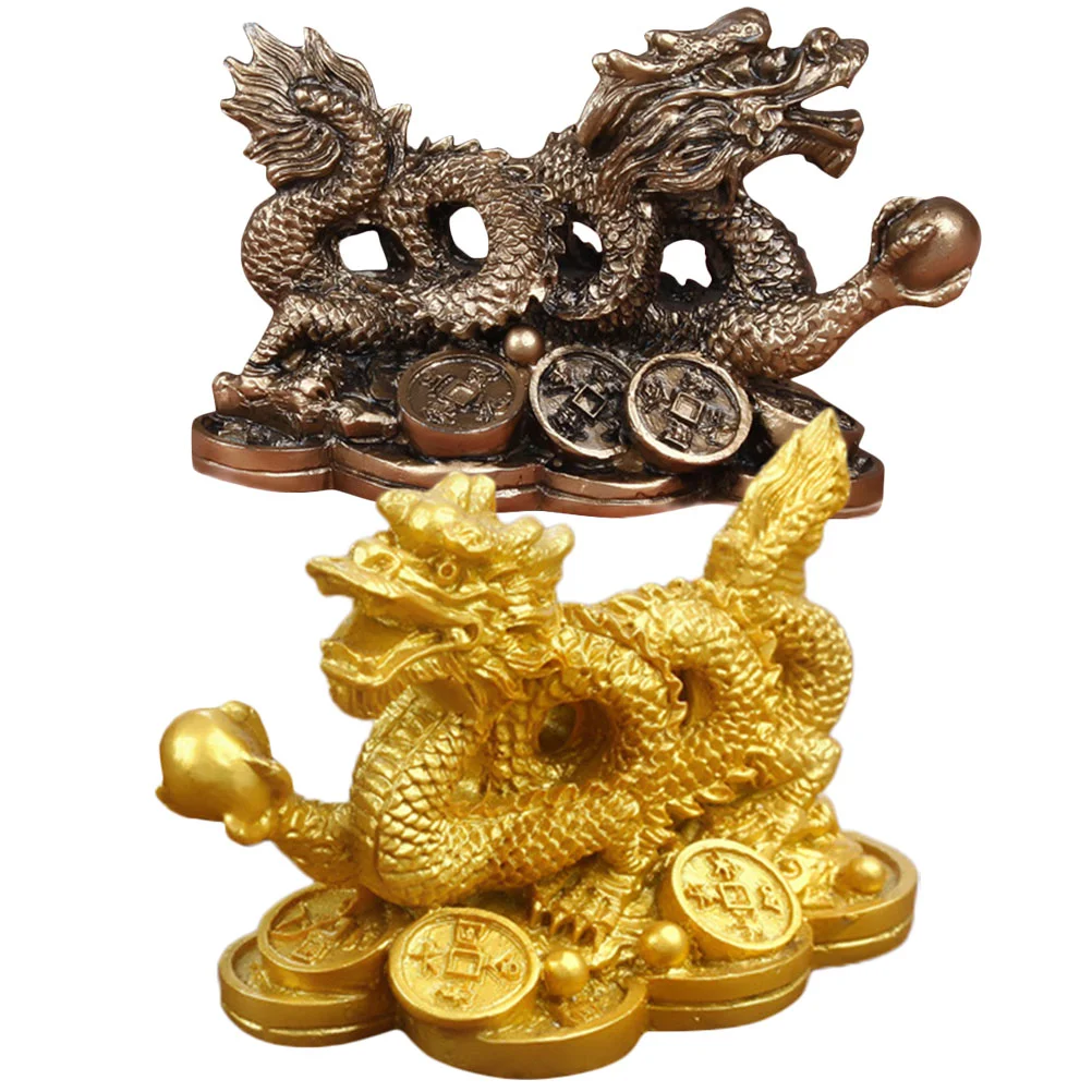 

Dragon Statue Shui Feng Chinese Coins Sculpture Figurines Figurine Resin Money Decors Ornaments Auspicious Animal Golden Gift