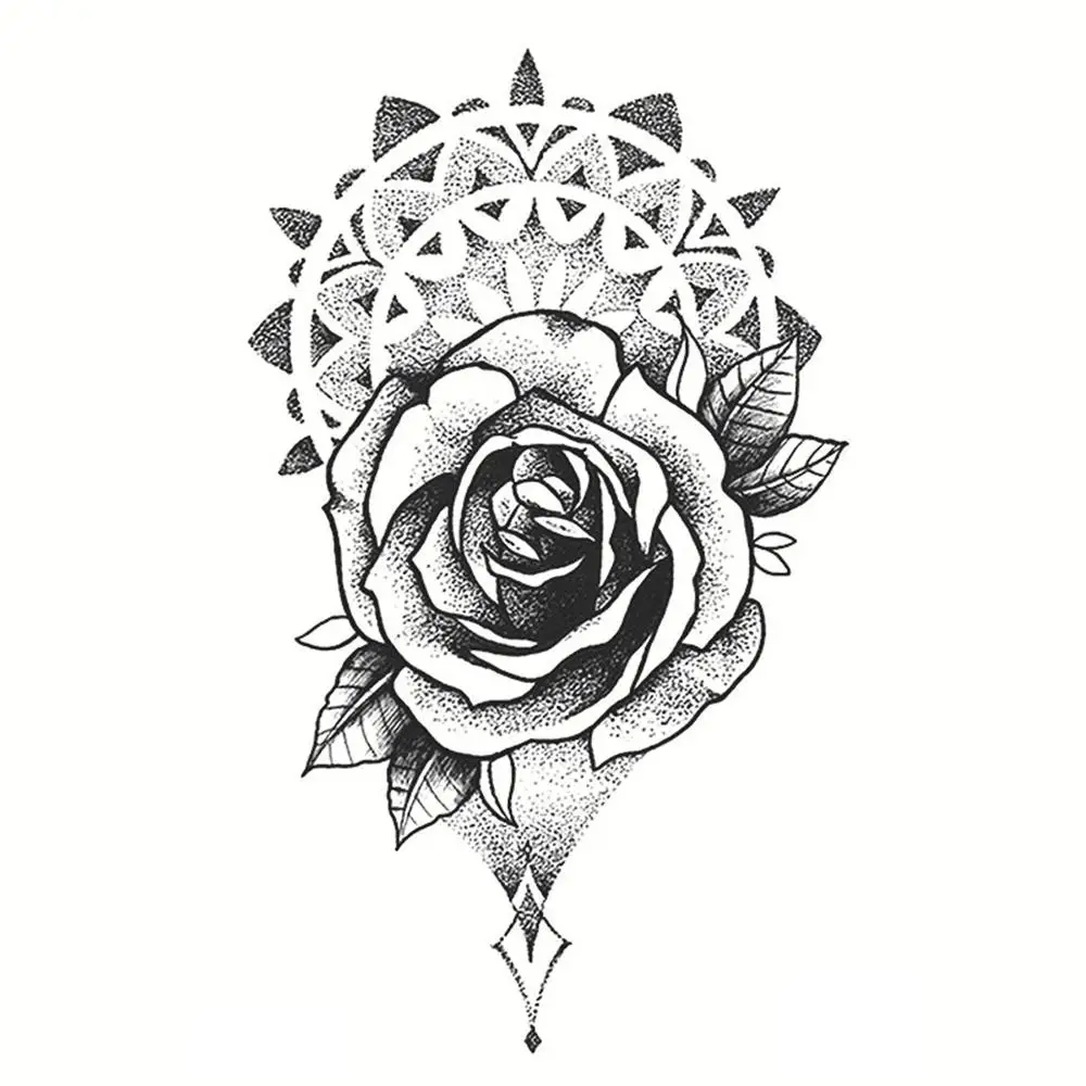 Водостойкая 3D наклейка с татуировкой на ногу черная роза бабочка