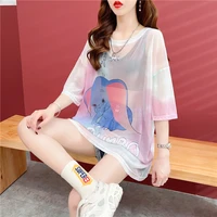 disney dumbo anime graphic t shirts for women summer short sleeve transparent cute kawaii mesh tops ladies korean fashion tshirt