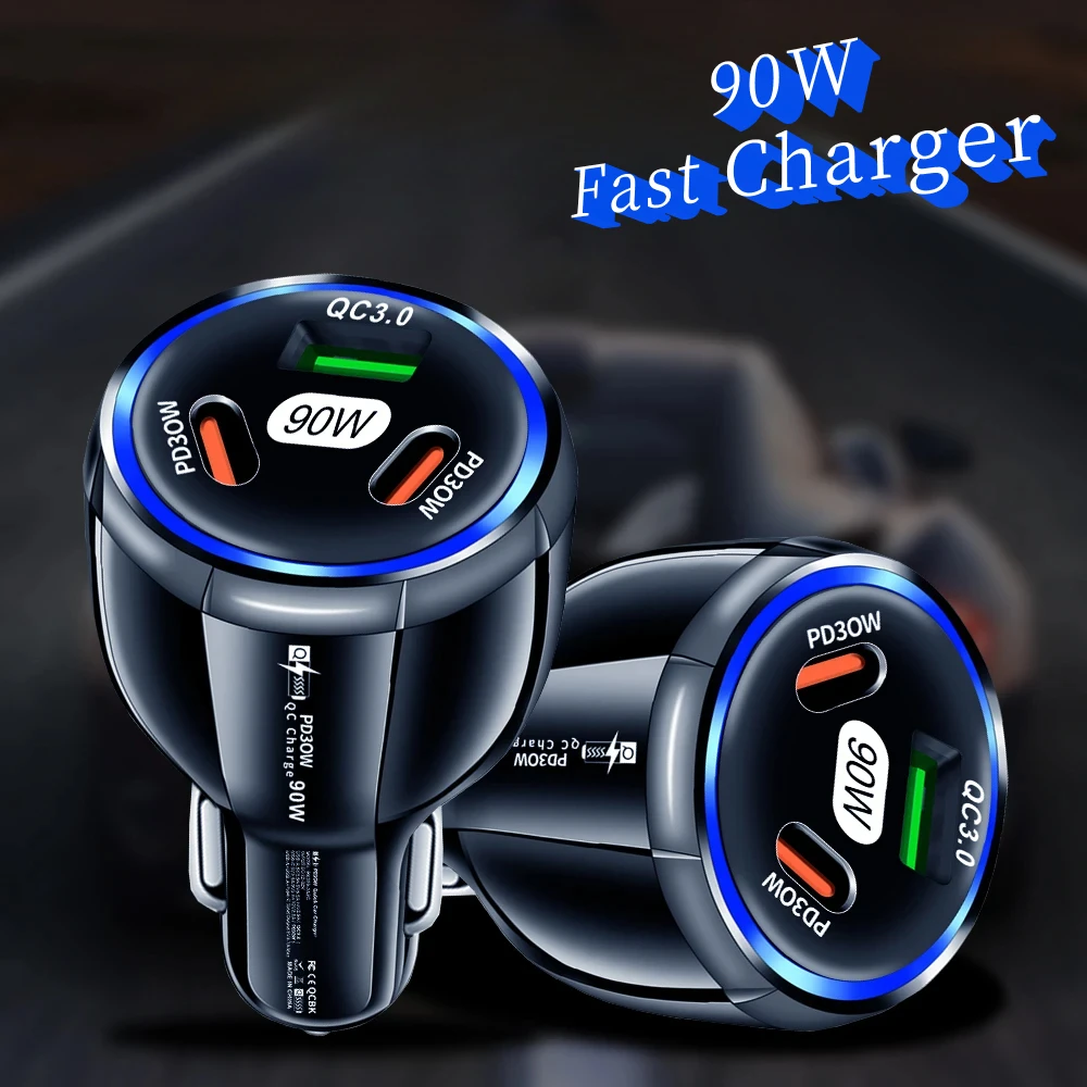 Автомобильное зарядное устройство 3 в 1 90 Вт USB Type-C