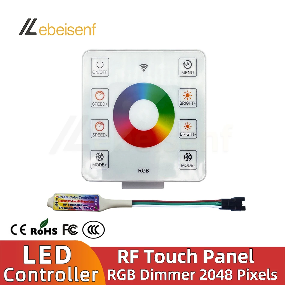 

Mini LED Dream Color Controller 2048 Pixel DC 5-24V and Full Touch RF 8-Key Wireless 86 Panel for RGB 2811 2812 5050 Light Strip