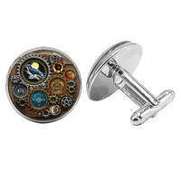 2019 new mechanic steampunk badge cufflinks gothic glass cabochon mens cufflinks to send mens gift jewelry