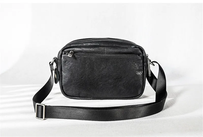 Casual designer genuine leather stitching men's black crossbody bag outdoor fashion high quality real cowhide teens shoulder bag