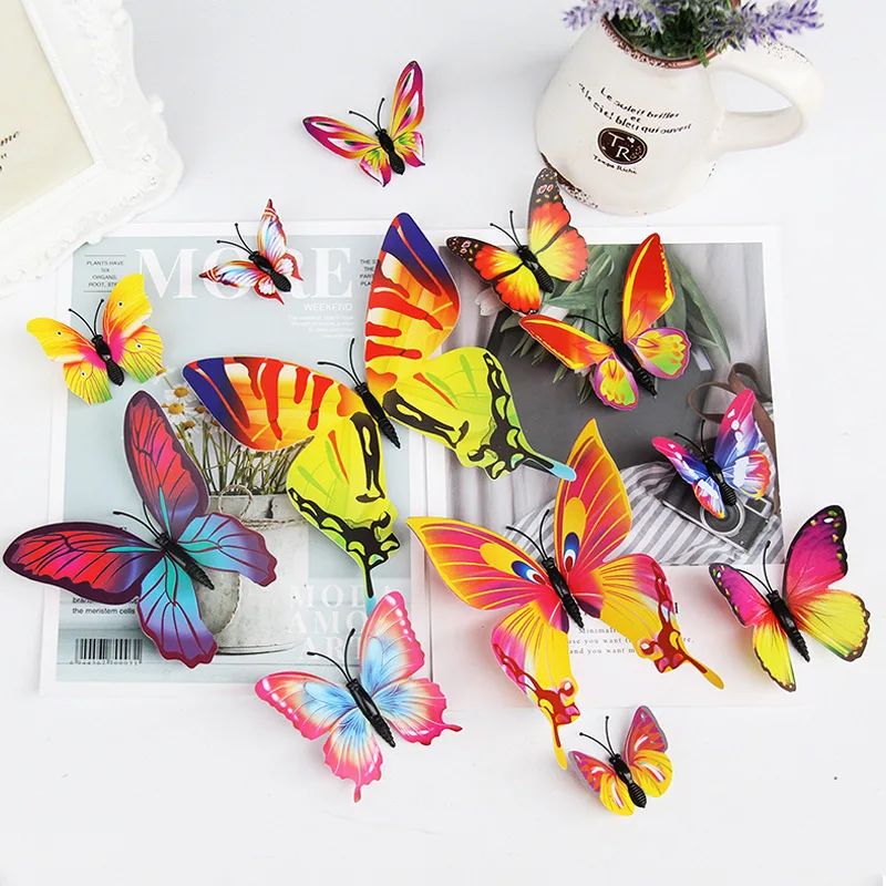 12PCs/Set 3D Decorative Butterfly cake decoration Wall Stickers For Kids Rooms Home Decor DIY Party Wedding Butterflies |