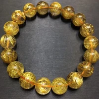 natural gold rutilated quartz wealthy bracelet crystal 11mm big cat eye woman clear round beads jewelry brazil aaaaa