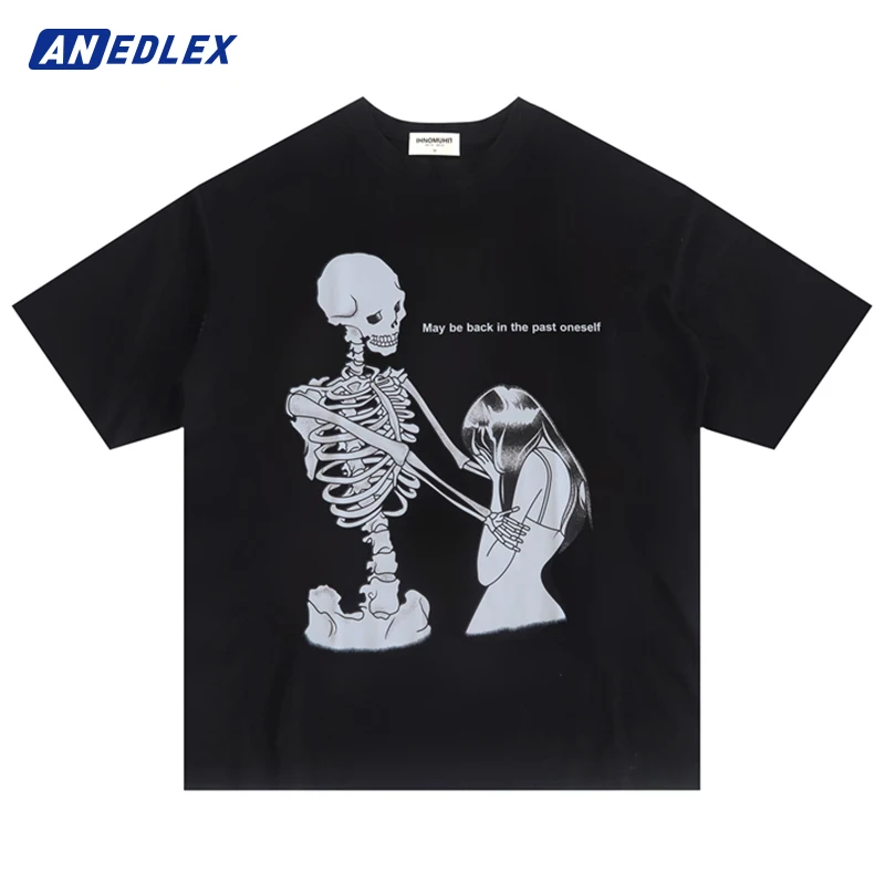 

Футболка мужская с принтом скелета, нежная Готическая уличная одежда в стиле хип-хоп, хлопковая Свободная рубашка с коротким рукавом, Топ в ...