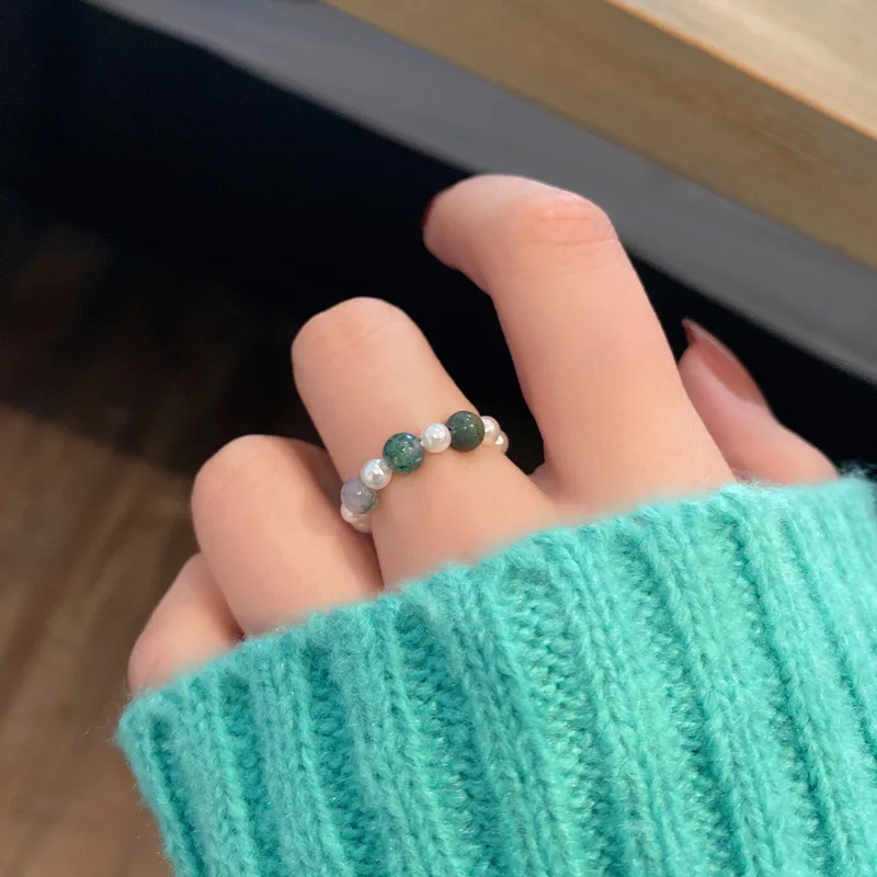 

Trendy Korean Temperament Women Pearl Beaded Ring Elastic Rope Ring Ins Style Fashion Girl Birthday Party Ring Jewelry