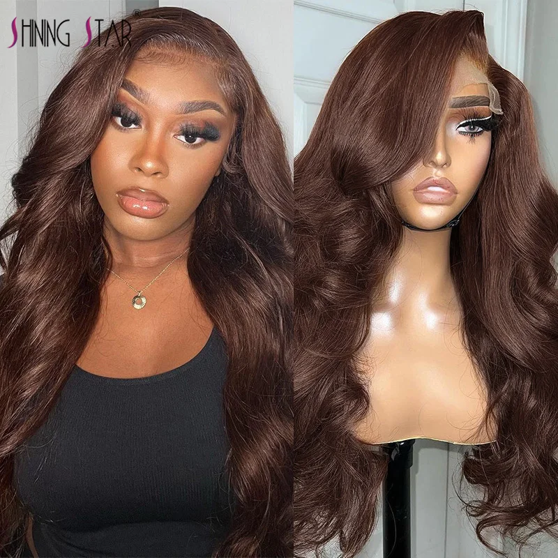 Body Wave Transparent Lace Frontal Wig Brown Colored 13x4 Lace Front Human Hair Wigs PrePlucked 100% Human Hair Wigs For Women