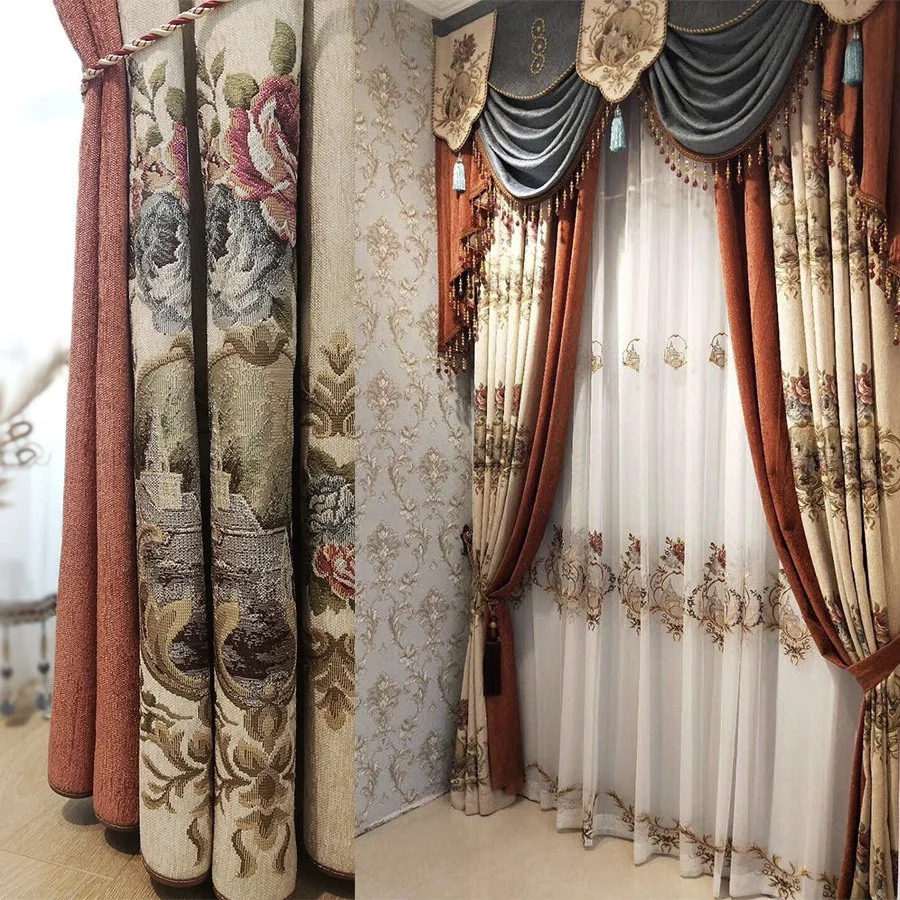 

High-end Chenille Jacquard Curtain European Luxury Atmosphere Living Room Chenille Curtain Finished Product Luxury Curtains