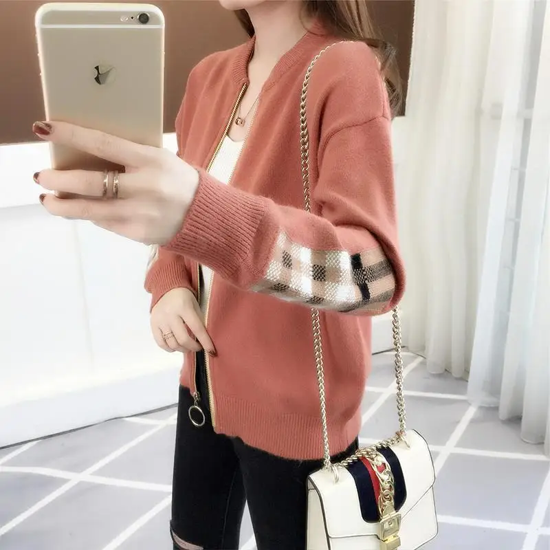 Куртка-бомбер для женщин вязаное бейсбольное пальто-авиатор с вышивкой женское