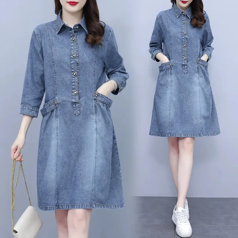 Джинсовое платье женское весенне-осеннее винтажное свободное тонкое 2023 новая