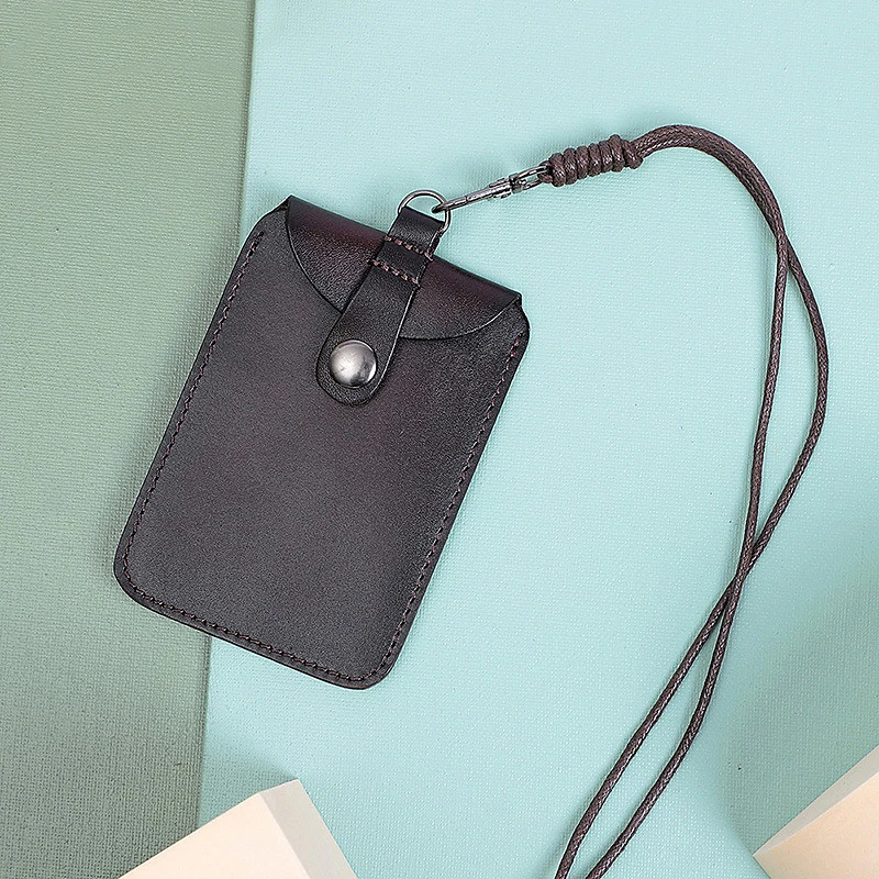 Original Japanese Genuine Leather Badge Card Holder with Neck Lanyard High-end Access Control Work ID Card for Men and Women