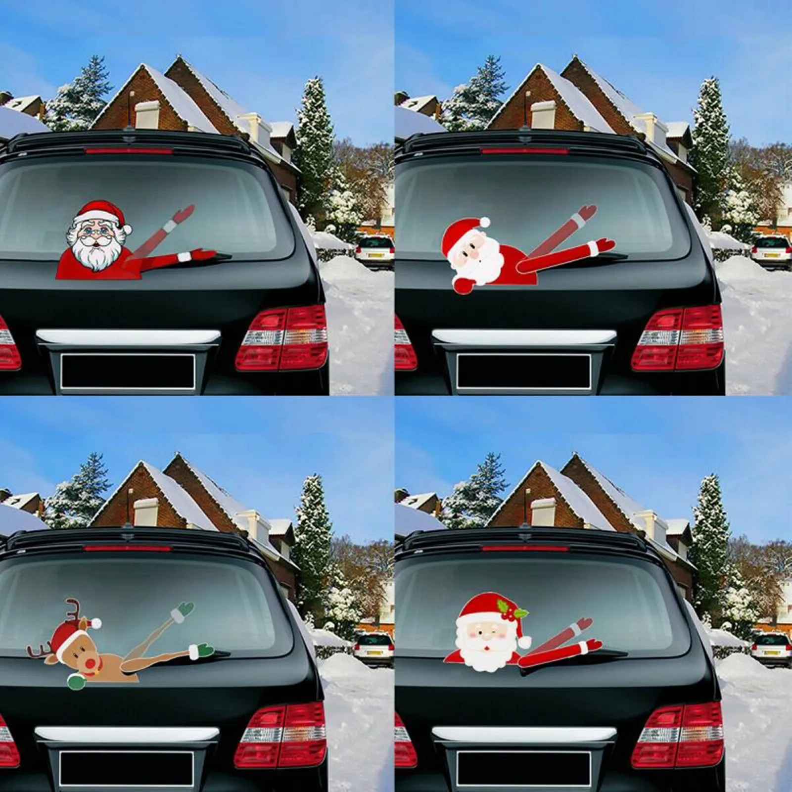 

Автомобильная Наклейка на окно стеклоочистителя, Рождество, Санта-Клаус, Мультяшные наклейки на заднее ветровое стекло, машущие наклейки, а...
