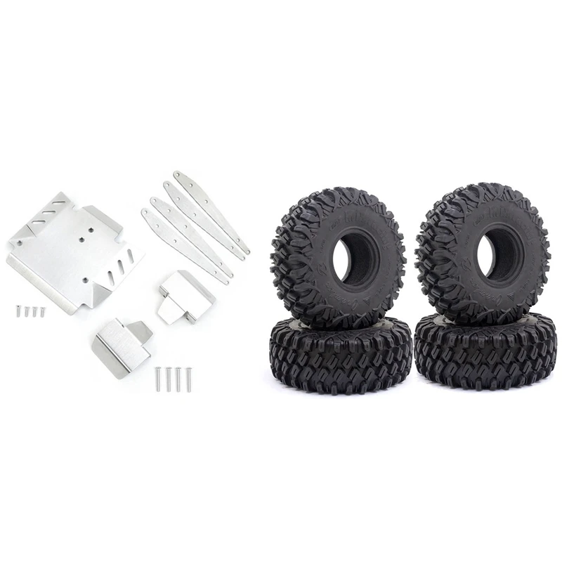 

4PCS 120MM 1.9 Rubber Tyres Wheel Tires for Axial SCX10 90046 SCX10 & 1set Chassis Armor Axle Protector Arm Guard Plate