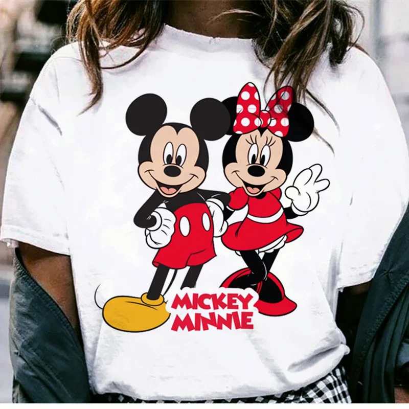 

Kawaii Disney Series Unisex Cartoon T Shirt Women Mickey Minnie Anime Disney Princess Donald Duck Stitch Graphic Tees Female