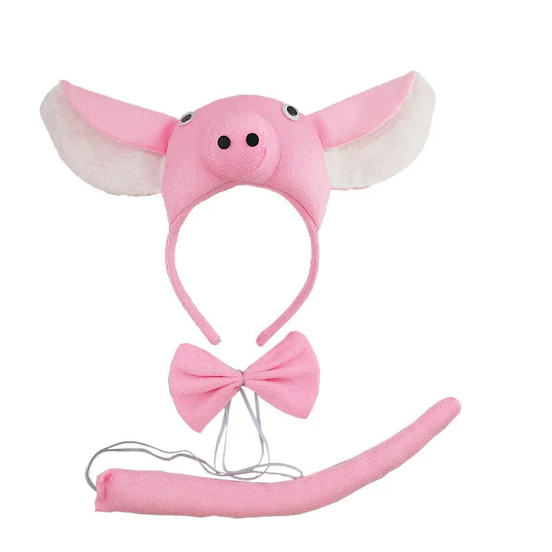 

Party Pig Ear Headband Bow Tie Tail Set Birthday Gift for Women Animal Cosplay Hair Bands Plush Headwear Christmas Halloween