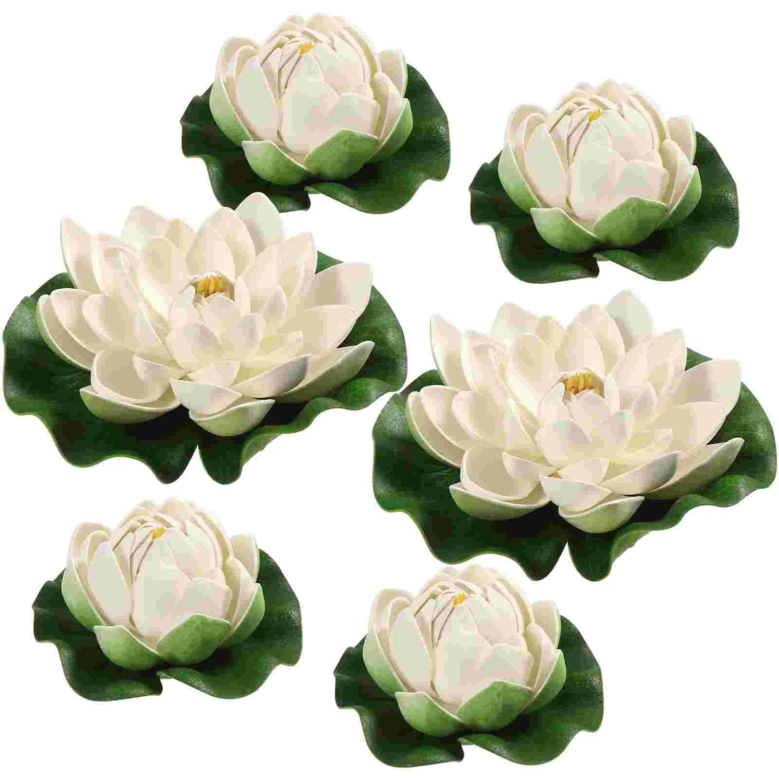 

WINOMO 6pcs Artificial Pond Plants Lotus Simulation Floating Flower Pond Fish Tank Decor Ornaments White