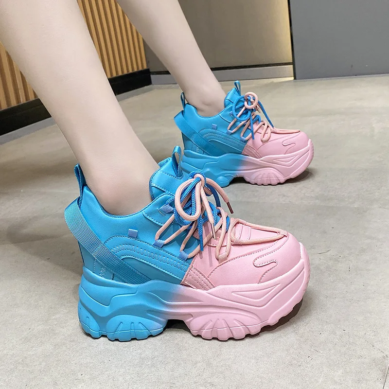Comemore Women's High Platform Chunky Sneakers Woman 2022 Fashion Women Sports Shoes Pink White Sport Sneaker Tennis Elegant 34
