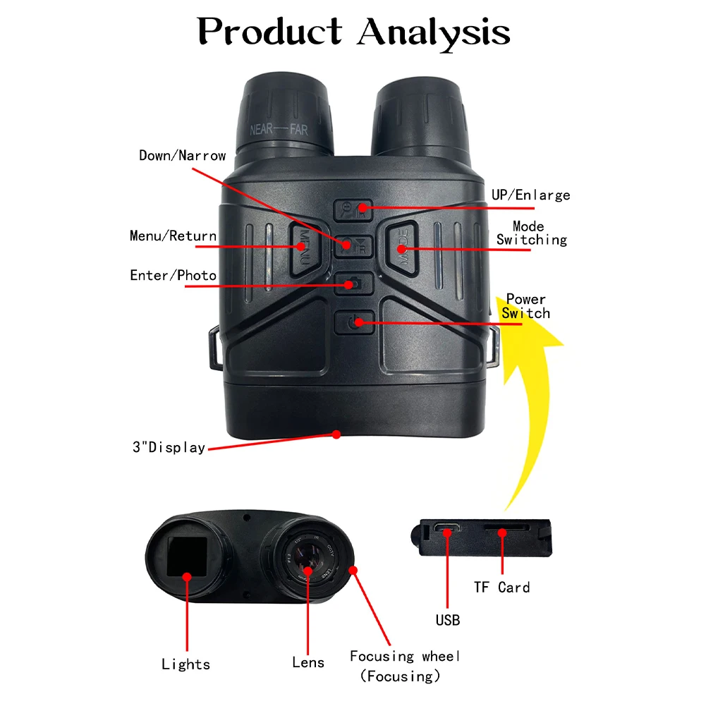 

Night Vision Binoculars with No Light Night Vision Rechargeable Take Photo and Videos 3" LCD for Hunting Wildlife Observation