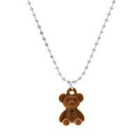 plush teddy bear pendant necklace korean cute cartoon bear chain necklace for women girls fashion jewelry
