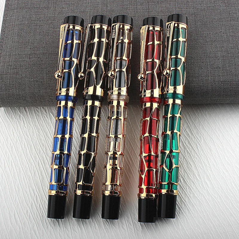 

JINHAO 100 Fountain Pen Calligraphy Hollow Out Pen Spin Golden EF F M Nib Business Office School Supplies Ink Pens