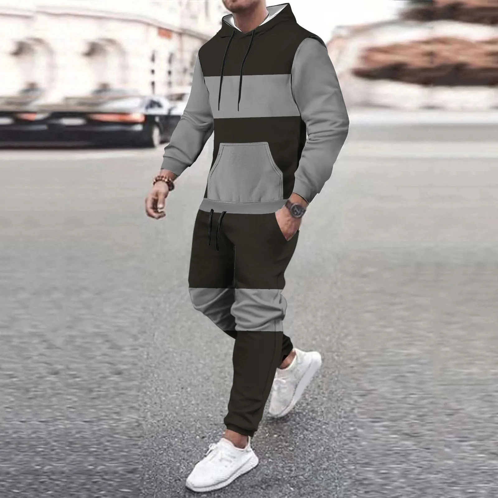 Men Sets Tracksuit Spring And Autumn Hooded Sweatshirt Drawstring Outfit Sportswear Male Pullover Two Piece Set Casual
