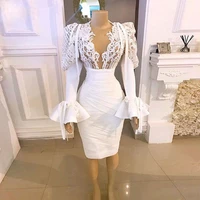 white sexy slim sheer lace prom dress long sleeve cocktail dress formal banquet party dress