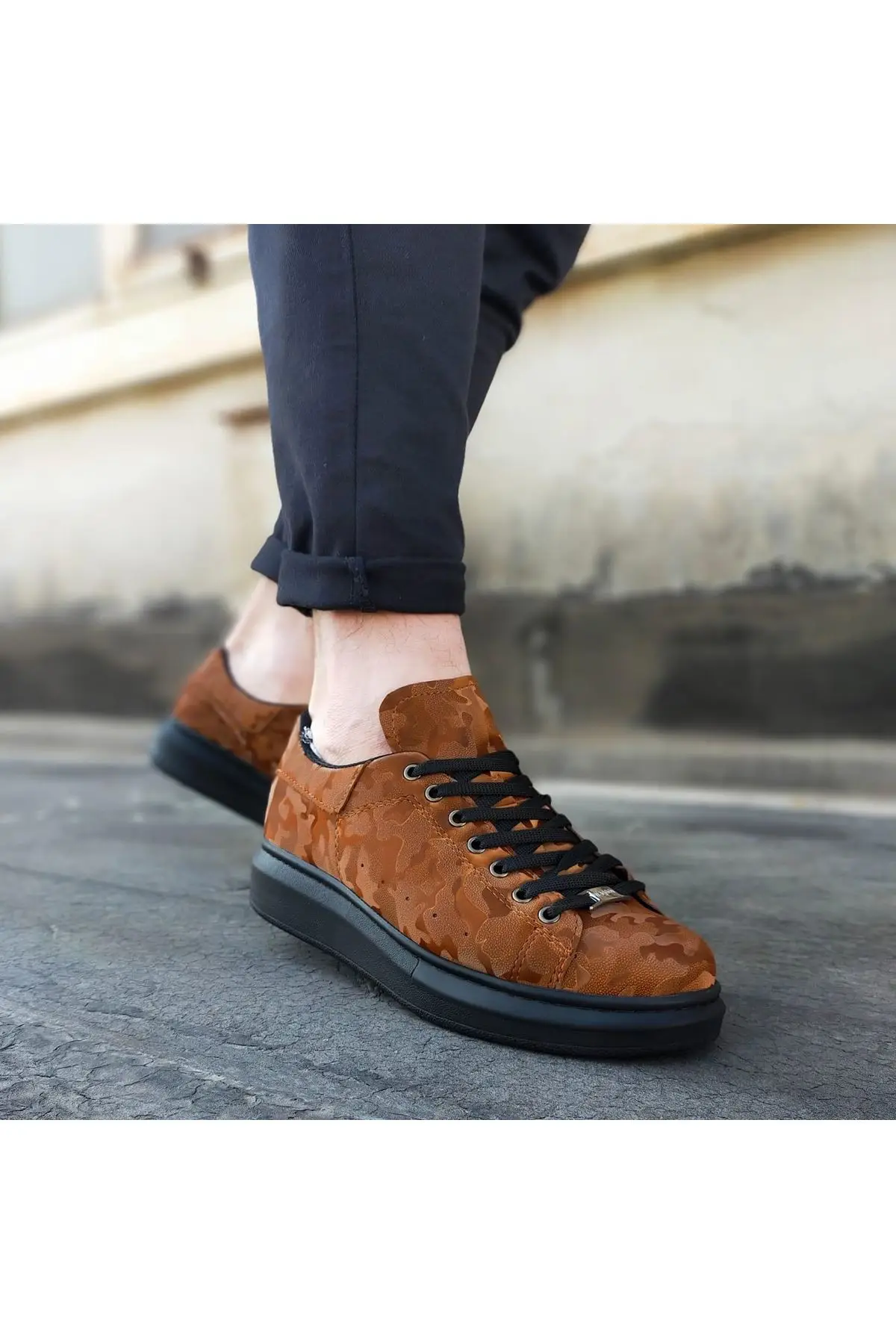 

BOA Tan Color Hologram Pattern Men 'S Casual Shoes Lace-Up Summer Casual Social Style Pattern Casual Fashion Design Spring Summer WG501